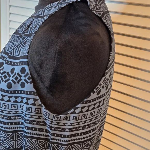 LOFT Blue and Black Midi Scalloped Hem Dress Geometric Pattern Size 4 Tie Waist - Picture 5 of 8